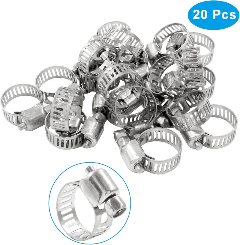 Coufce 20 pcs 3/8" - 5/8" 304 Stainless Steel Hose Clamps, Adjustable Metal Pipe Clamp, Worm Gear for Pipe - Dryer Repair, Tubing and Fuel Line - Image 3